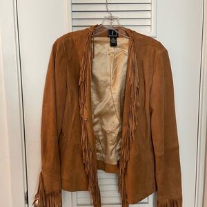 INC International Concepts Brown Suede Fringe Blazer